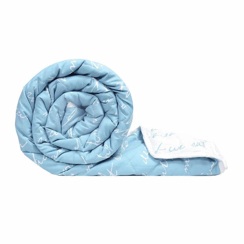 Silk - filled comforters for a luxurious and smooth touchBlue Typography Letter Printed AC Quilt Comforter for Single Bed