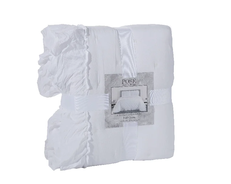 Synthetic - filled comforters like polyester for affordability and hypoallergenic propertiesCasual white super soft quilt 3 piece set