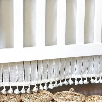 Bed skirts for beds with a rectangular frameCrane Baby Cotton Tassel Boho Crib Skirt - Off-White