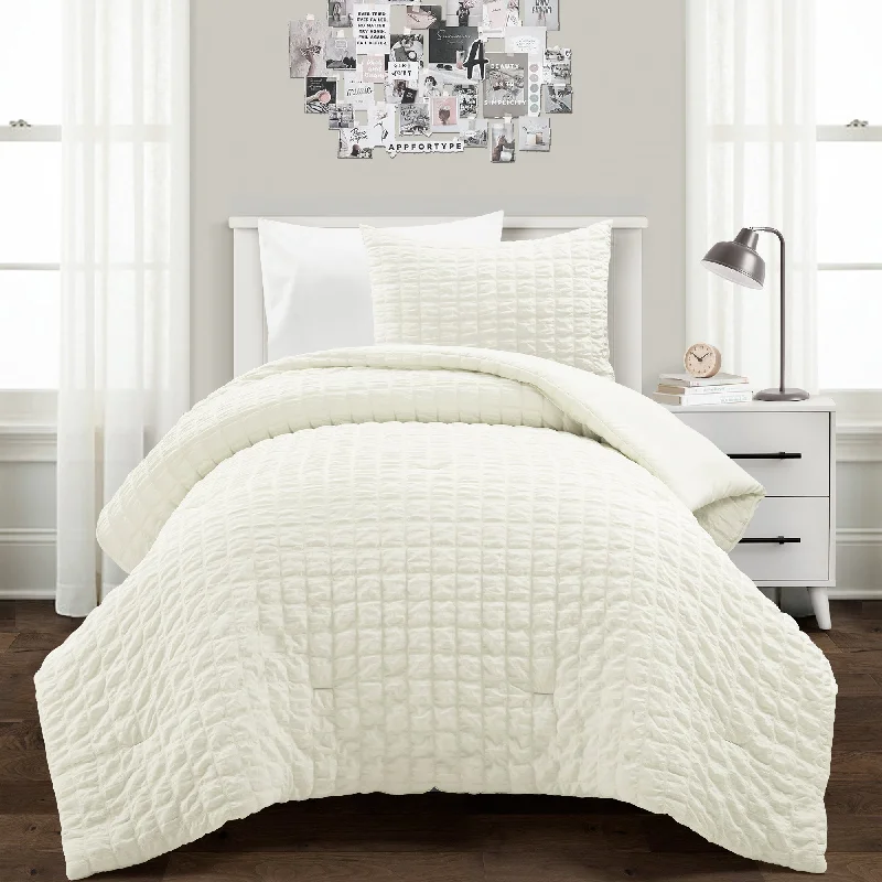 Full - size comforters suitable for full - sized beds in guest rooms or small bedroomsCrinkle Textured Dobby Comforter Ivory 2Pc Set Twin-Xl