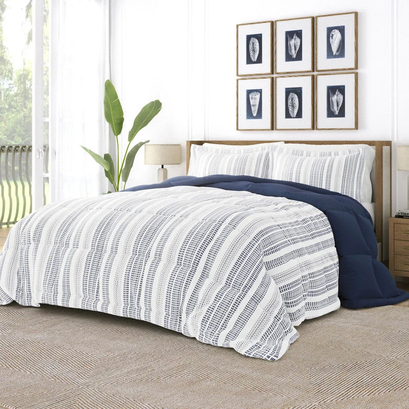 King - size comforters to fit large king - sized beds perfectlyFarmhouse Dreams Navy Reversible Pattern Comforter Set Down-Alternative Ultra Soft Microfiber Bedding