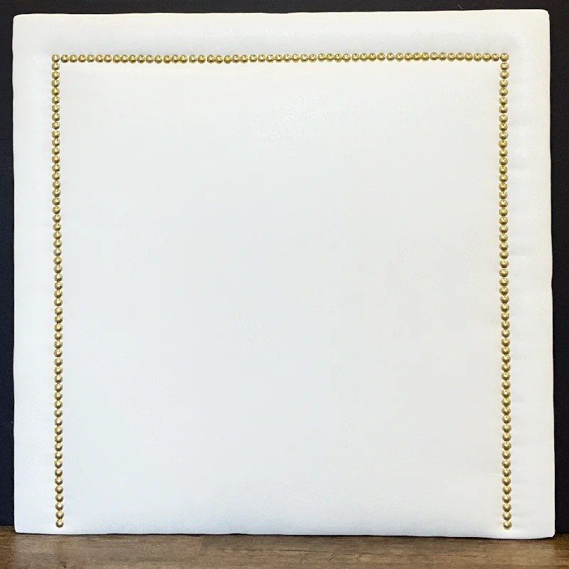 Bed skirts for beds with a wooden frameHeadboard - Gold Nailhead in White Faux Leather SQUARE