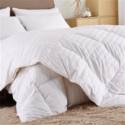 Microfiber - filled comforters that are lightweight and easy to care forHeavyweight 700 Fill Power White Stripe Luxury Goose Down Comforter - 100% Egyptian Cotton Cover