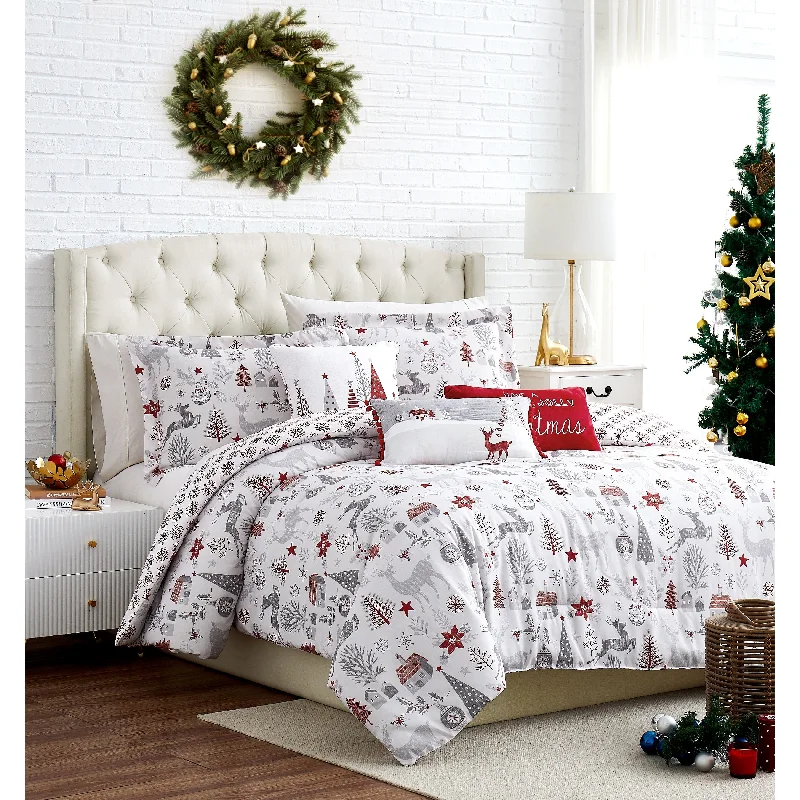 Queen - size comforters for standard queen - sized mattressesHolly Jolly Lane Oversized Reversable 6-Piece Comforter Set