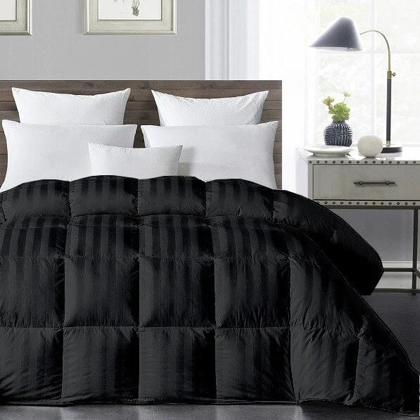 Down - filled comforters for supreme warmth and lightnessLuxurious 750 Fill Power Black Stripe Down Comforter - 100% Egyptian Cotton Cover