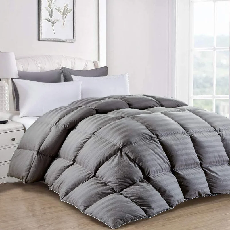 Queen - size comforters for standard queen - sized mattressesLuxurious 750 Fill Power Grey Stripe Down Comforter - 100% Egyptian Cotton Cover