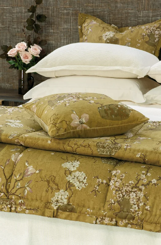 Silk - filled comforters for a luxurious and smooth touchikebana ochre comforter