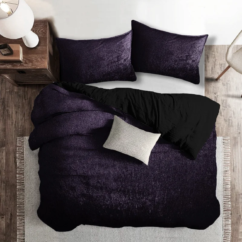 Solid - colored duvet covers in classic colors like white, black, and navy for a timeless lookJuno Velvet Eggplant King Duvet Cover + 2 Shams - Open Box