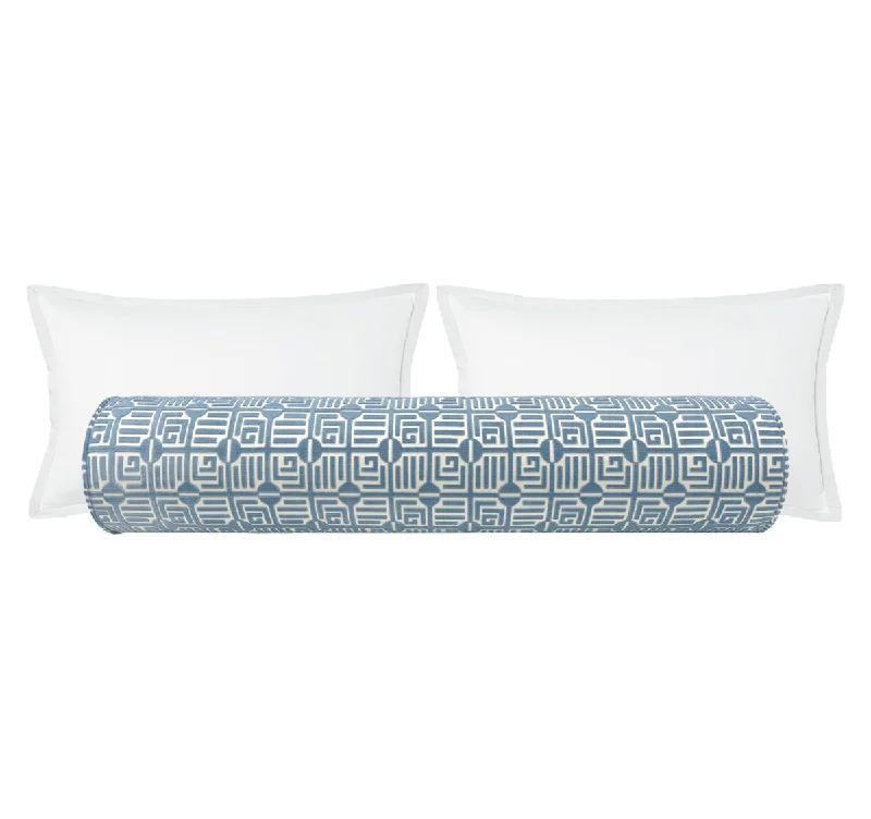 Bolsters for Chiropractic Adjustments to Support the SpineTHE BOLSTER :: LABYRINTH VELVET // BLUE | THIBAUT