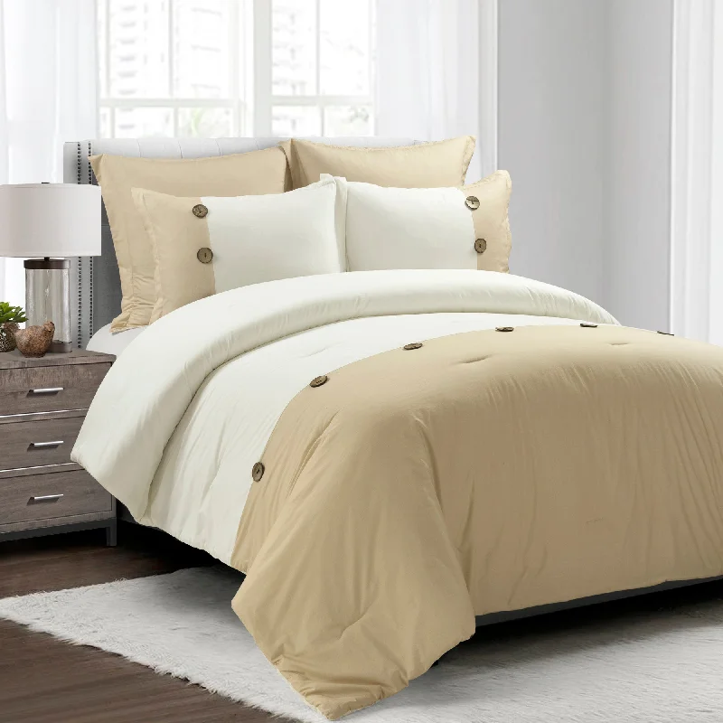 Queen - size comforters for standard queen - sized mattressesLinen Button Cotton Blend Comforter Linen 5Pc Set King