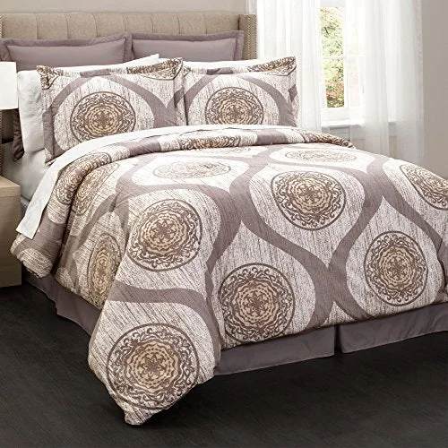 Silk - filled comforters for a luxurious and smooth touchLush Decor 16T000742 Mari 6Piece Comforter Set, Taupe, Queen: Home & Kitchen