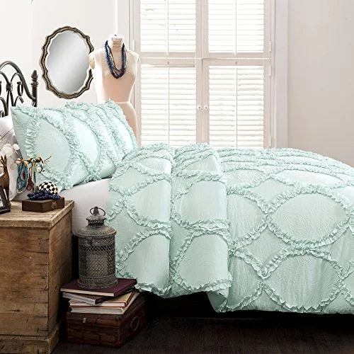 Full - size comforters suitable for full - sized beds in guest rooms or small bedroomsLush Decor Avon 3 Piece Comforter Set, Full/Queen, Aqua: Home & Kitchen