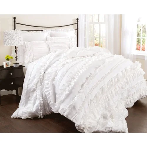 King - size comforters to fit large king - sized beds perfectlyLush Decor Belle 4 Piece Ruffled Shabby Chic Style Bed Skirt and 2 Pillow Shams, King Comforter Set White: Home & Kitchen