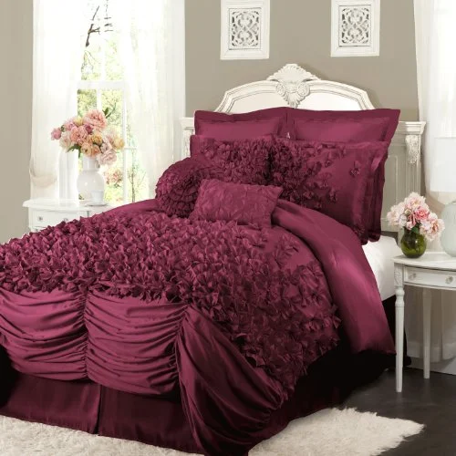 Goose down comforters known for their superior quality and insulationLush Decor Lucia 4-Piece Comforter Set, California King, Raspberry: Home & Kitchen