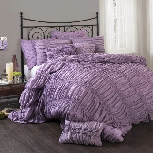 Silk - filled comforters for a luxurious and smooth touchLush Decor Madelynn 3-Piece Comforter Set, Queen, Purple: Home & Kitchen