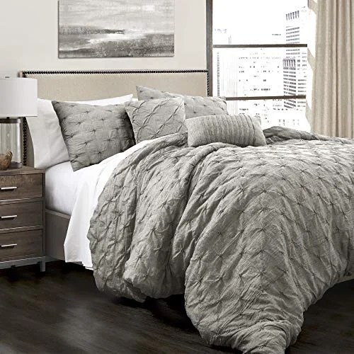 Queen - size comforters for standard queen - sized mattressesLush Decor Ravello Shabby Chic Style Pintuck Gray 5 Piece Comforter Set with Pillow Shams King: Home & Kitchen