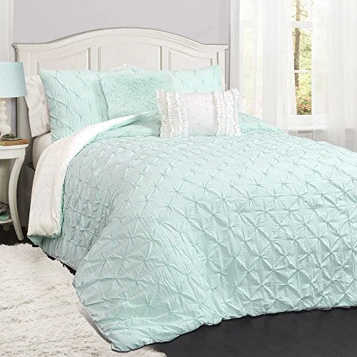 Wool - filled comforters with natural moisture - wicking and temperature - regulating featuresLush Decor Ravello Shabby Chic Style Pintuck Light Aqua 5 Piece Comforter Set with Pillow Shams Full/Queen: Home & Kitchen