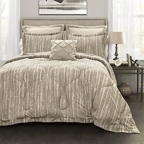 Cotton - filled comforters for a breathable and natural sleep experienceLush Decor Rustic Stripe 6 Piece Comforter Set, Gray, Full/Queen: Home & Kitchen