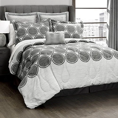 Synthetic - filled comforters like polyester for affordability and hypoallergenic propertiesLush Decor Textured Circle 6 Piece Comforter Set, Gray, Full/Queen: Home & Kitchen