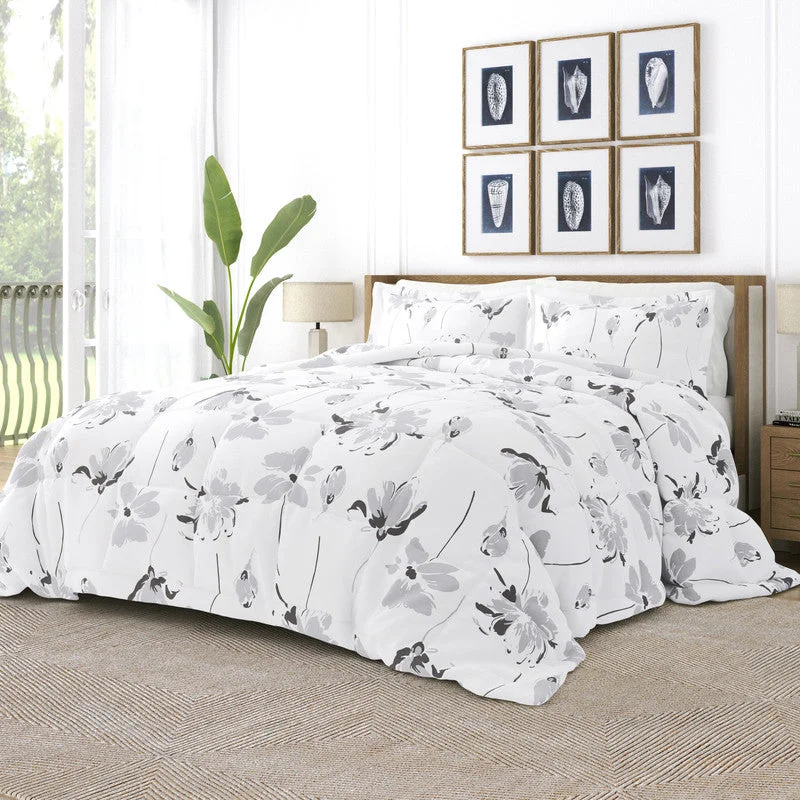 Wool - filled comforters with natural moisture - wicking and temperature - regulating featuresMagnolia Light Gray Pattern Comforter Set Down-Alternative Ultra Soft Microfiber Bedding, King/Cal-King