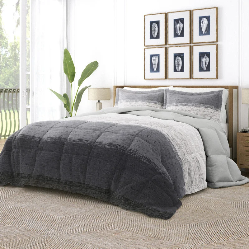 Latex - filled comforters with a bouncy texture and good supportOmbre Gray Reversible Pattern Comforter Set Down-Alternative Ultra Soft Microfiber Bedding, King/Cal-King