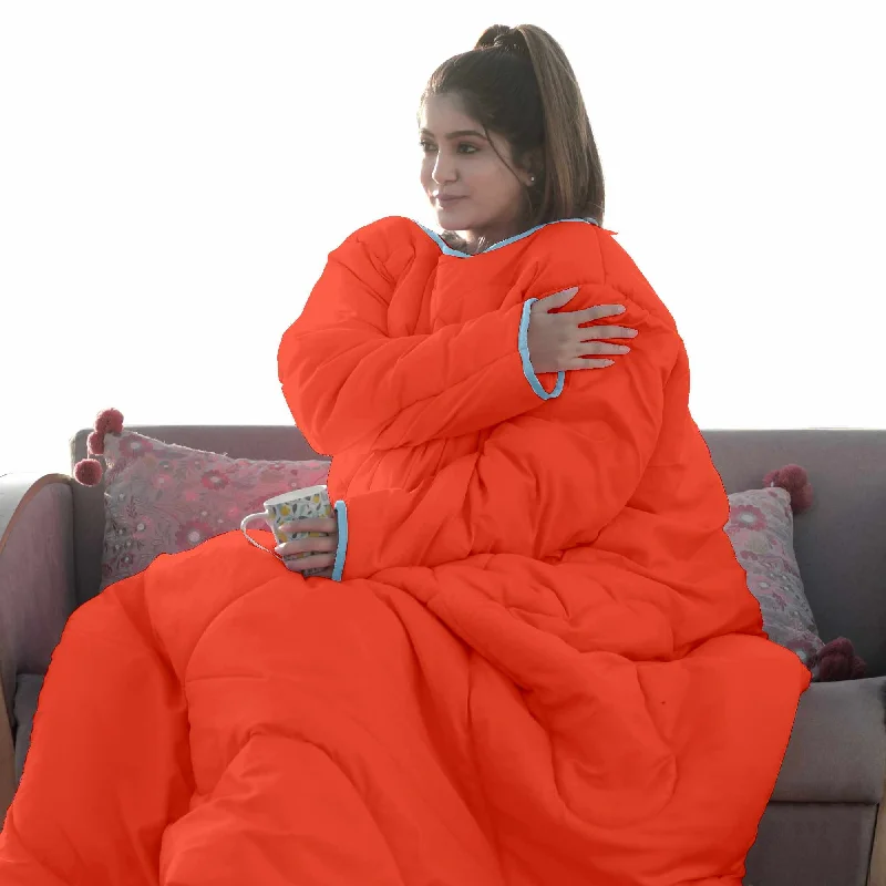 Microfiber - filled comforters that are lightweight and easy to care forOrange Solid Pattern Reversible Wearable Comforter for Adult