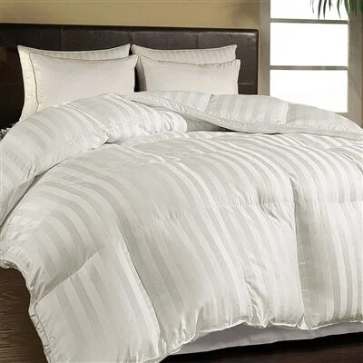 Latex - filled comforters with a bouncy texture and good supportOversized 750 Fill Power White Stripe Luxury Goose Down Comforter - 100% Egyptian Cotton Cover