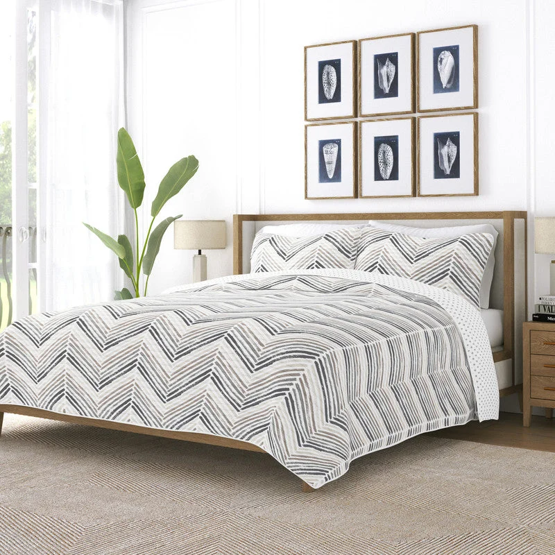 Microfiber - filled comforters that are lightweight and easy to care forPainted Chevron Light Gray Reversible Pattern Quilt Coverlet Set Ultra Soft Microfiber Bedding