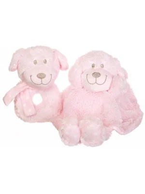 Wool - filled comforters with natural moisture - wicking and temperature - regulating featuresPuppy Comforter & Rattle Gift Set - Pink