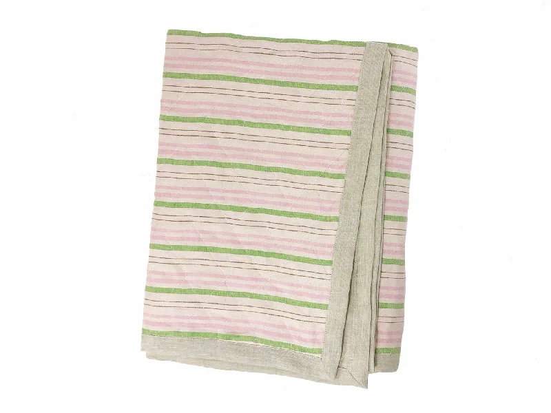 Linen blankets with a rustic and textured lookQuilted Linen Throw in Deauville Pink & Green