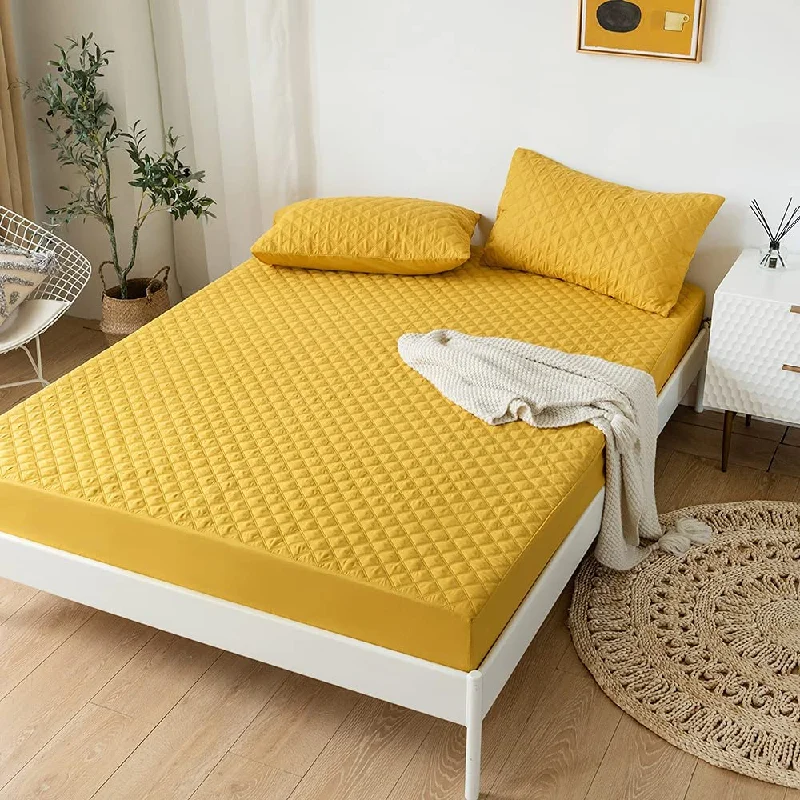 Queen - size mattresses for couples and standard bedroomsQuilted Waterproof Mattress Protector-Mustard