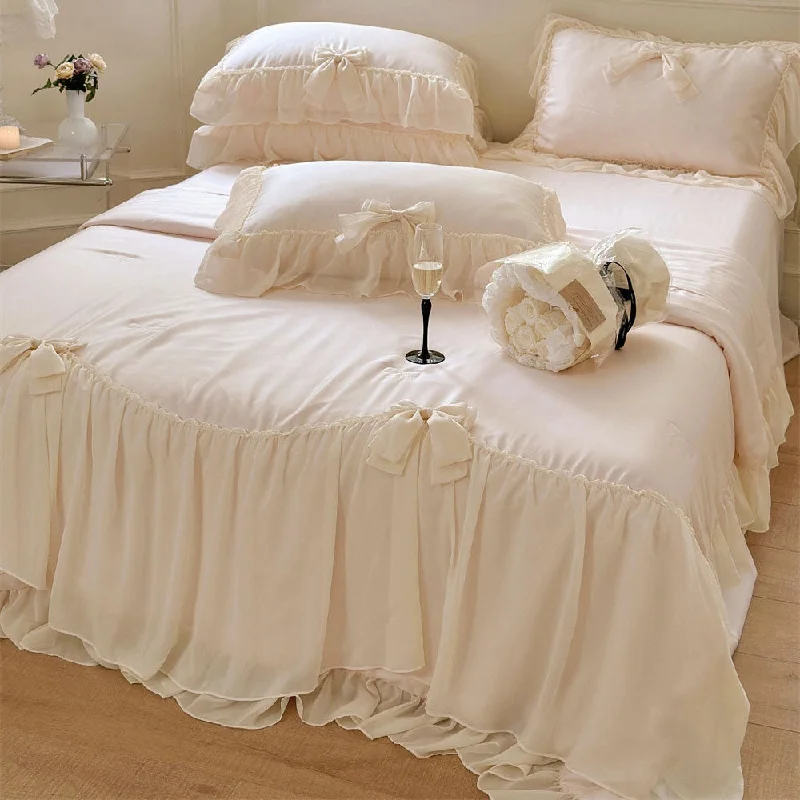 Recycled polyester blankets for an eco - conscious optionRibbon Bow Airy Lace Blanket Comforter Set / Baby Pink