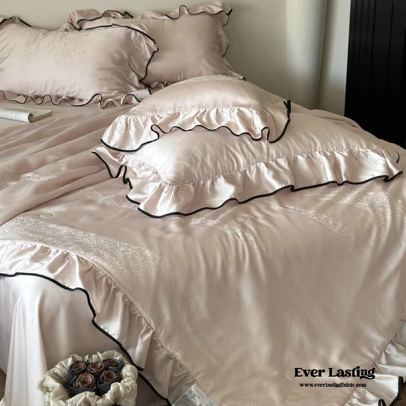 Recycled polyester blankets for an eco - conscious optionSilky Ruffle Blanket Comforter Set / Rust Pink