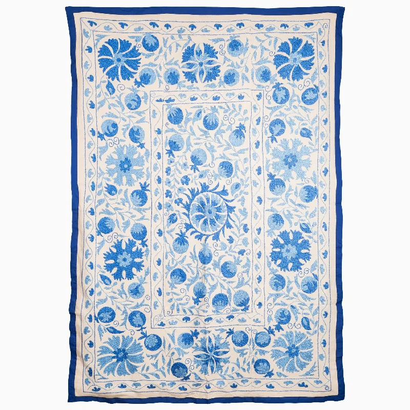 Queen - size blankets for standard - sized bedsSoft Blues Make The Day Suzani Blanket