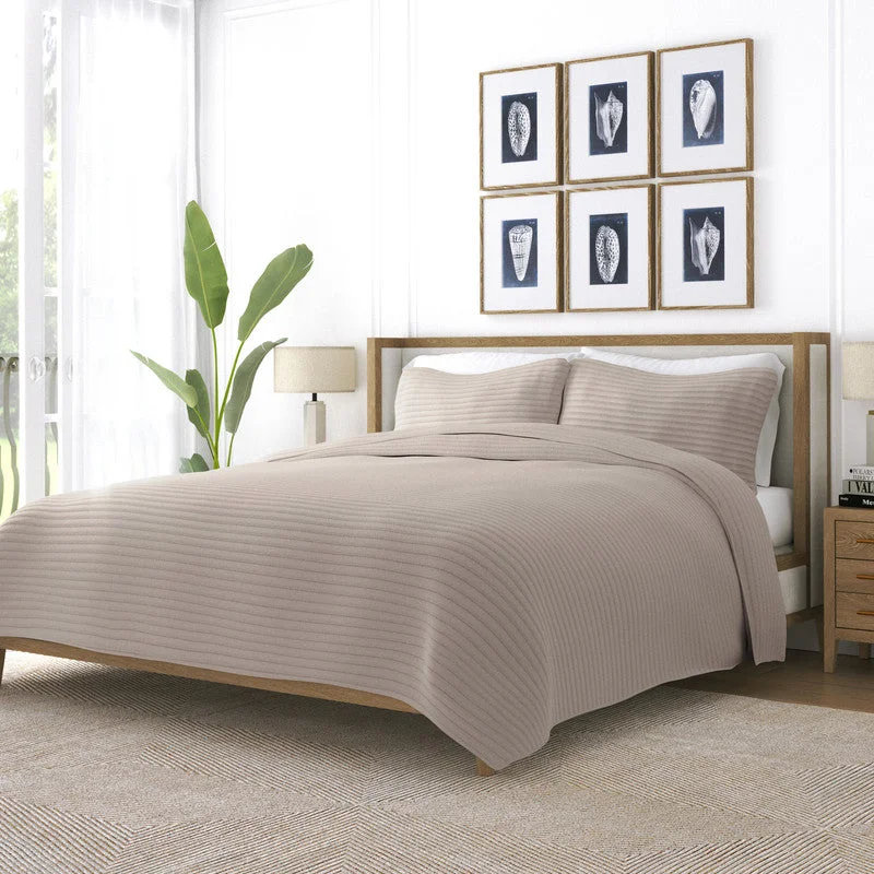 Silk - filled comforters for a luxurious and smooth touchStripes Stitch Latte Quilt Coverlet Set Modern Ultra Soft Microfiber Bedding