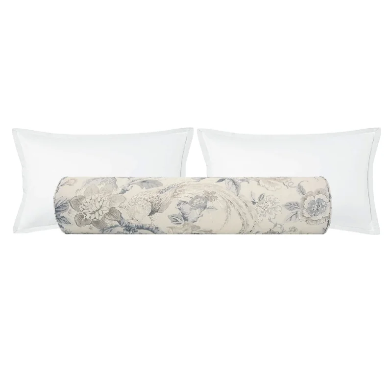 Bolsters Filled with Natural Buckwheat Hulls for a Custom FitTHE BOLSTER :: FLORAL AVIARY PRINT // DELFT