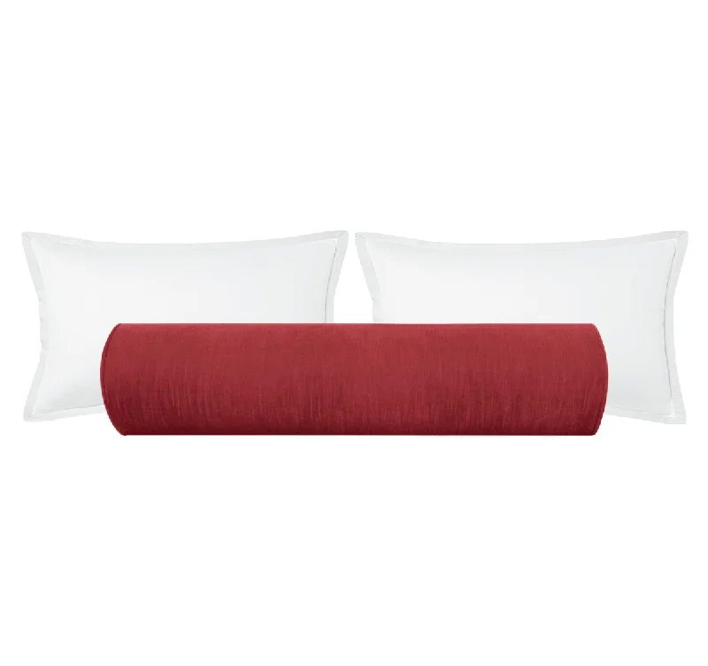 Bolsters for College Dorm Rooms to Upgrade ComfortTHE BOLSTER :: STRIE VELVET // RHUBARB