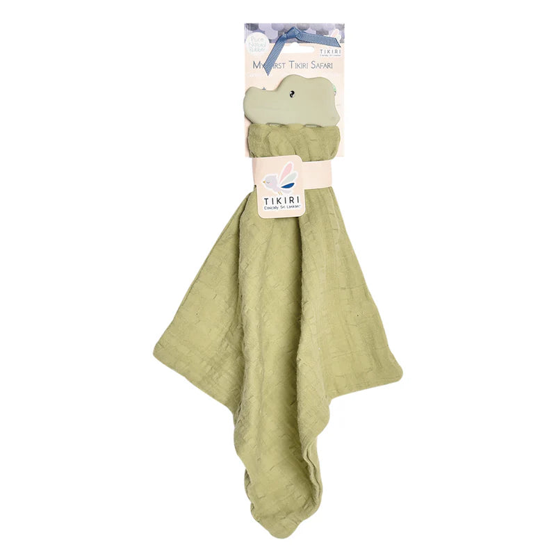 Duck down comforters with a softer feel and good warmth retentionTikiri Rubber Crocodile Teether with Sage Green Muslin Comforter